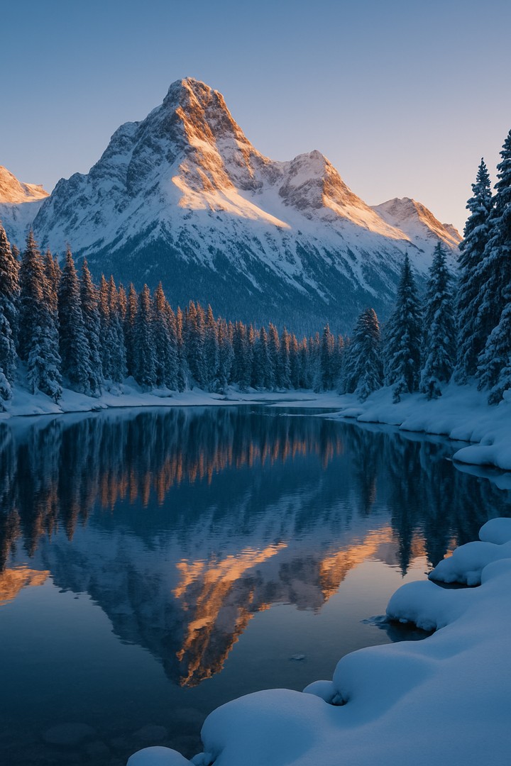 Snowy Alpine Mountain Lake HD Wallpaper in 4K