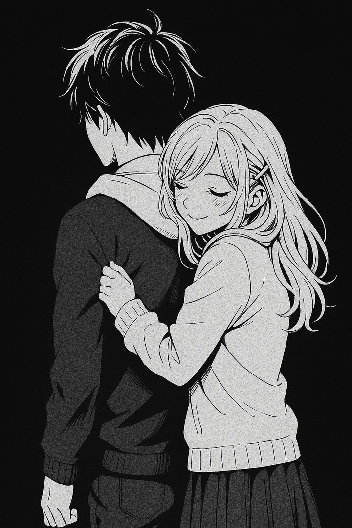 Romantic Anime Couple Hug Dark Mode HD Wallpaper