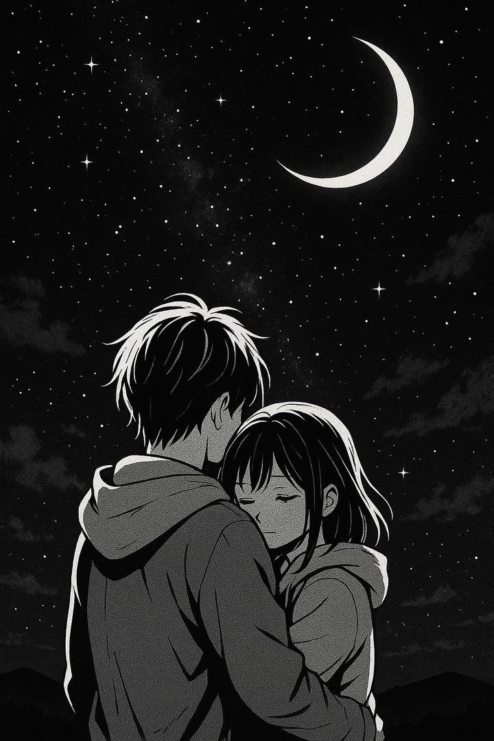 Romantic Anime Couple Under Starry Sky Dark Mode HD Wallpaper