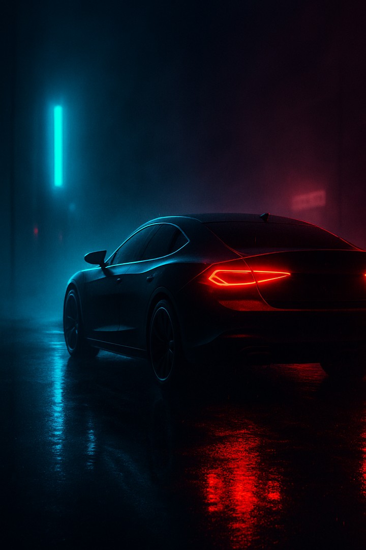 Cinematic Rear-Side Neon Car HD Wallpaper