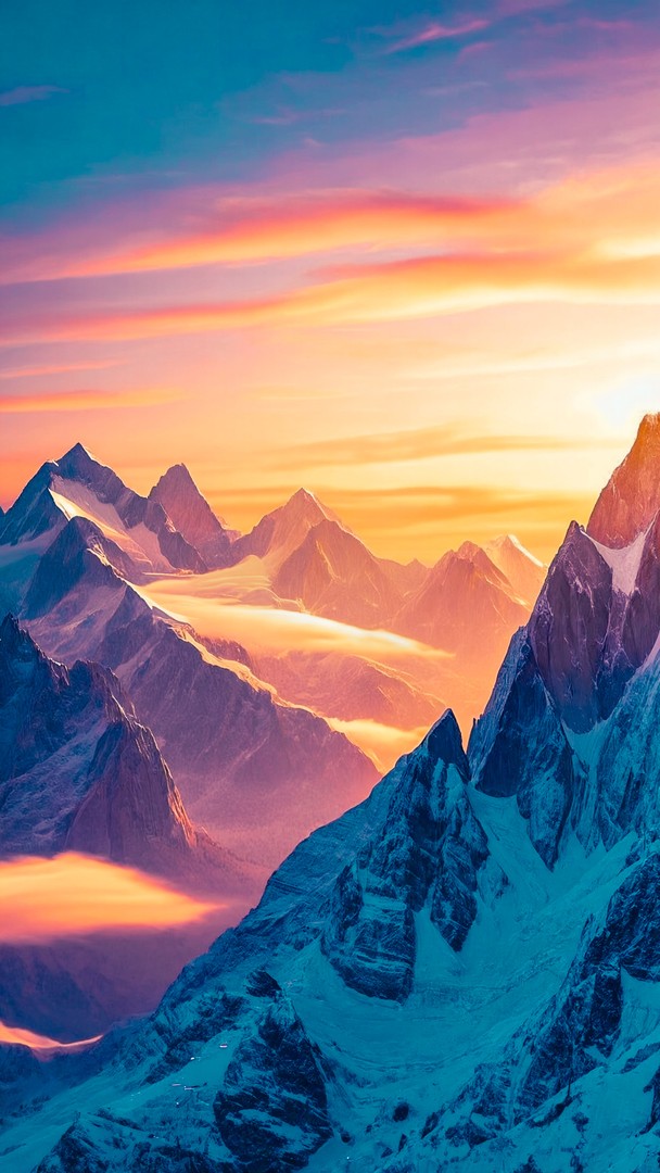 ​Sunrise Mountain HD Wallpaper  - Aesthetic Snowy Peaks 4K Background
