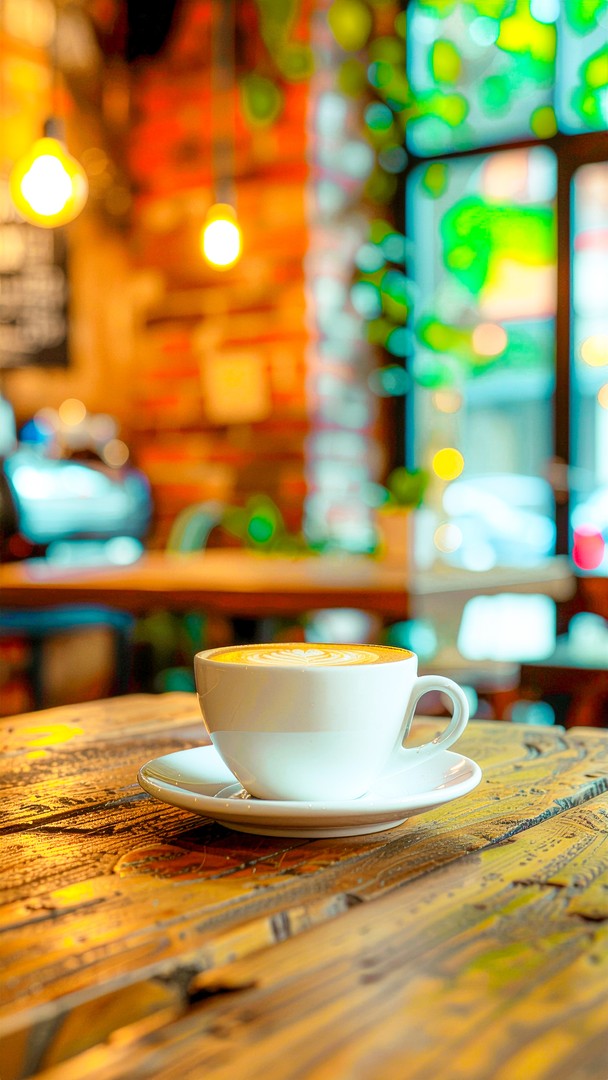 ​Aesthetic Coffee Cup Wallpaper - Cozy Cafe Table HD Background 4K