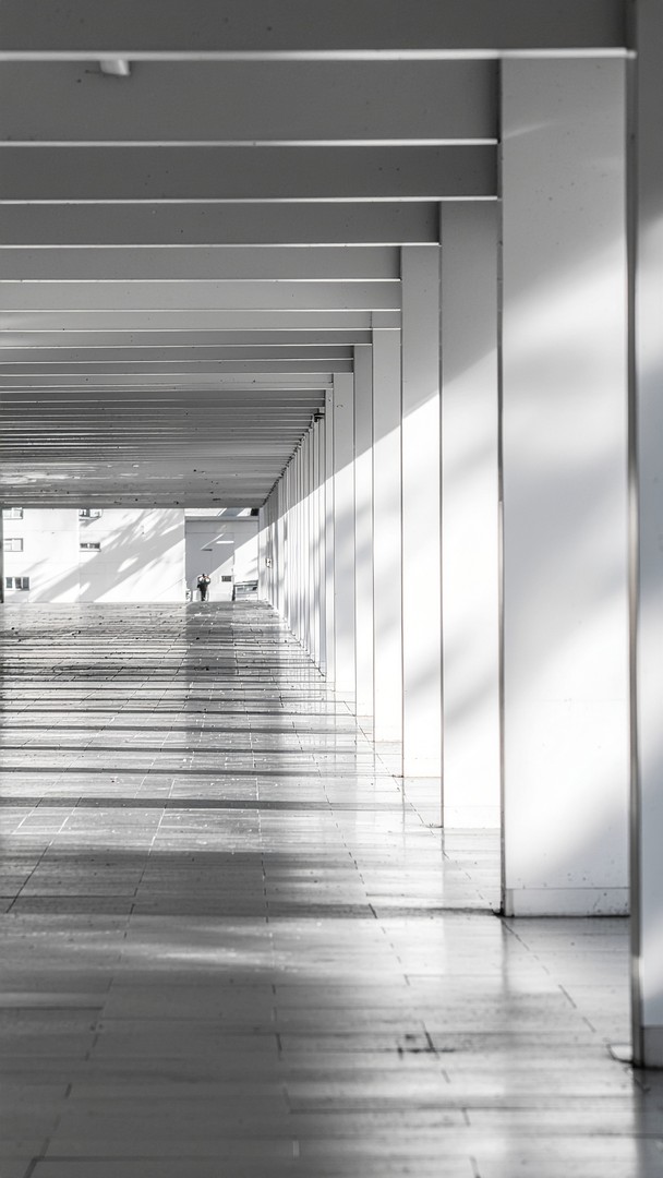 Minimalist Architectural Corridor Wallpaper Monochrome Shadow Lines 4K