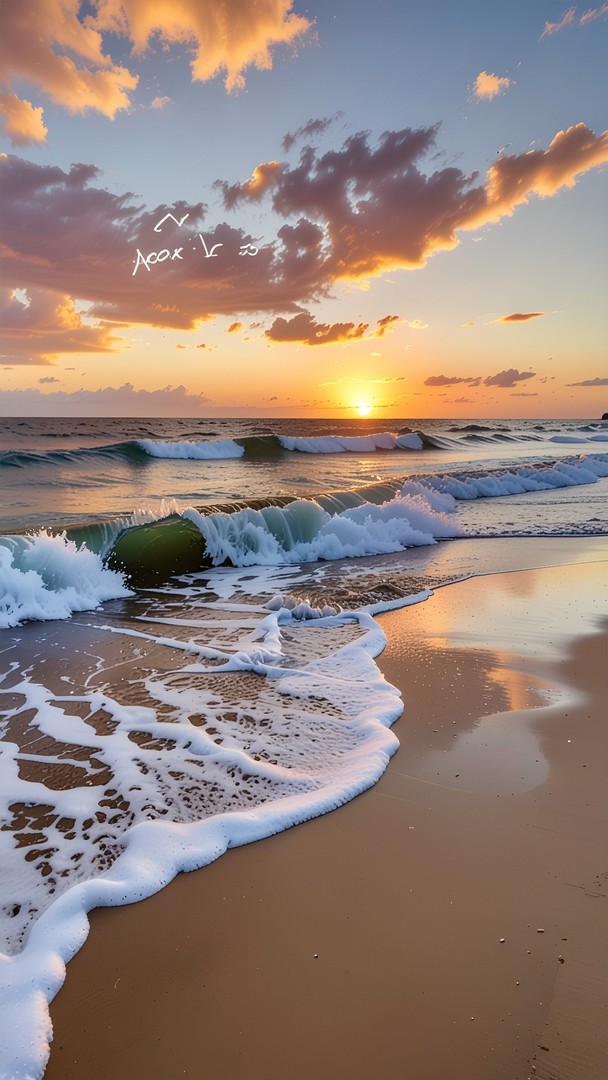 Golden Beach Sunset Wallpaper - Foamy Ocean Waves 4K Background