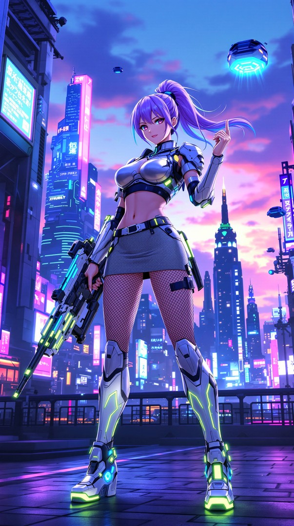 Anime Girl Wallpaper - Neon City Sci-Fi Warrior 4K
