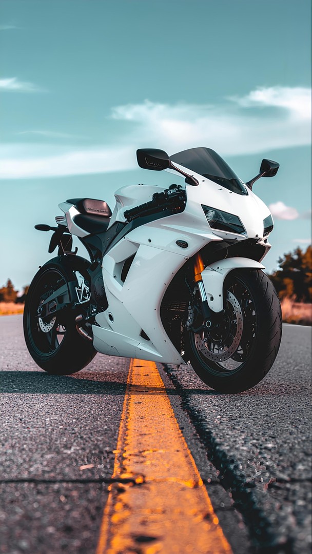 White Superbike on Open Road Premium Sports Motorcycle 4K Wallpaper