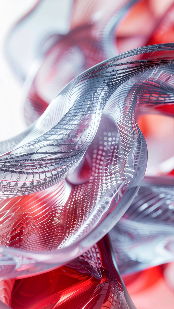 Abstract Glass Wave Wallpaper in Red and Silver 4K