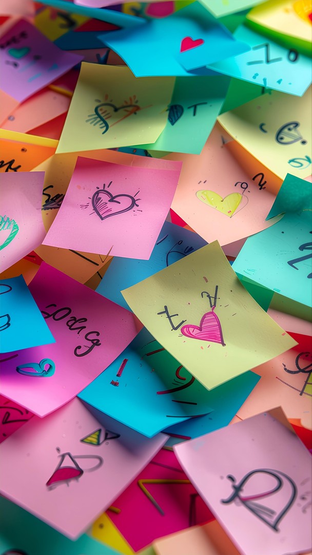 Colorful Sticky Notes with Hearts – Creative Love Background