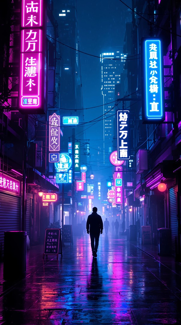 Walking Alone Through Neon Nights wallpapers