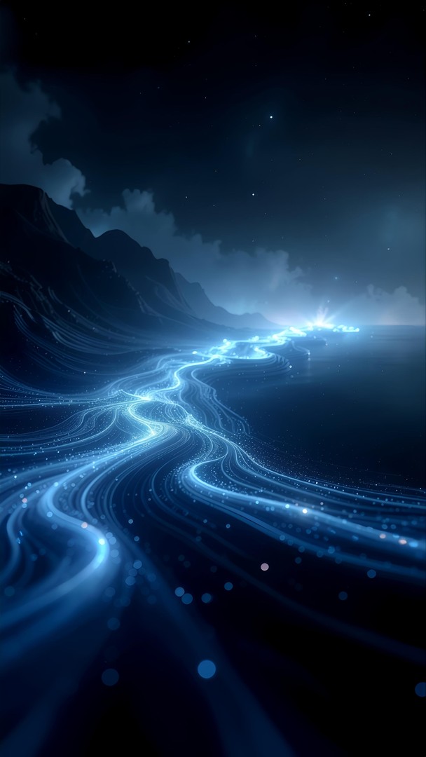 Glowing Blue Energy Waves Dark Abstract Wallpaper