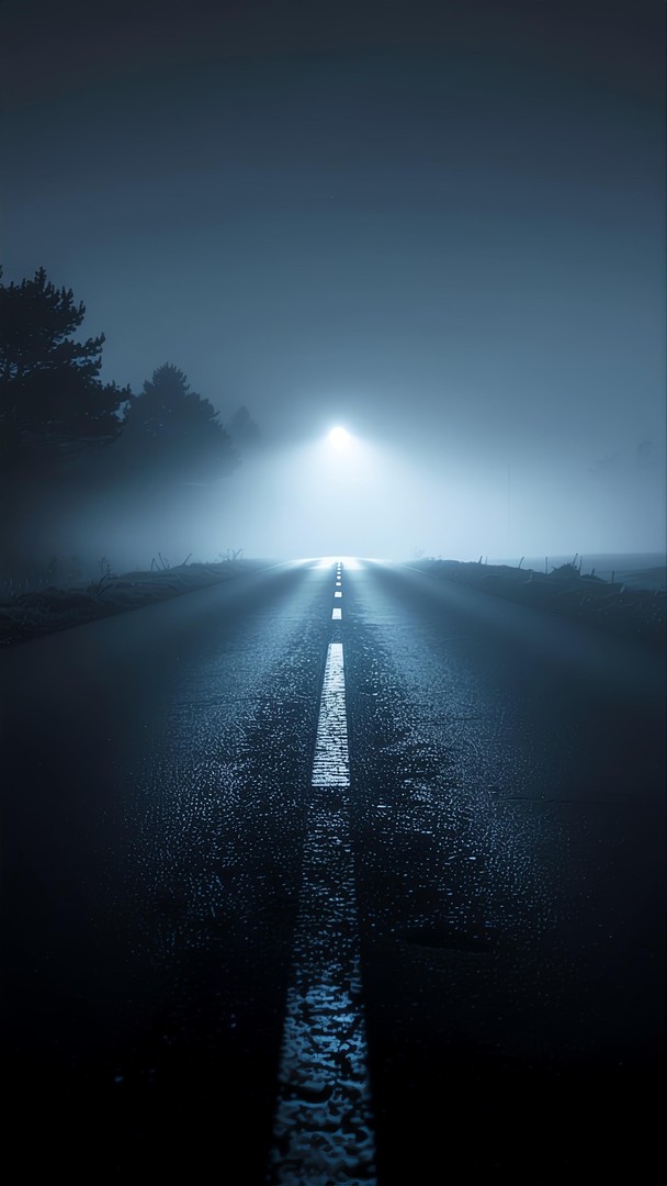 Lonely Foggy Road at Night Dark Aesthetic Wallpaper