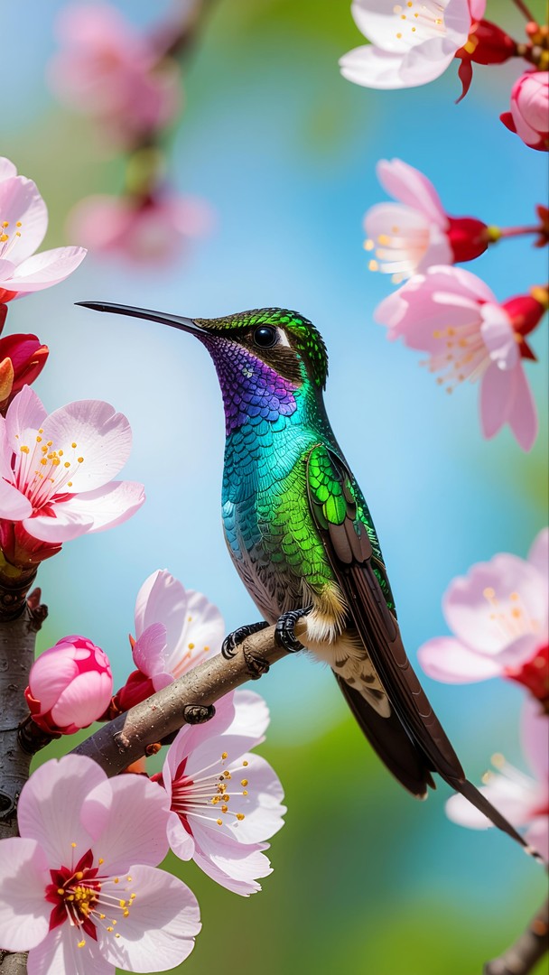 Hummingbird on Cherry Blossoms