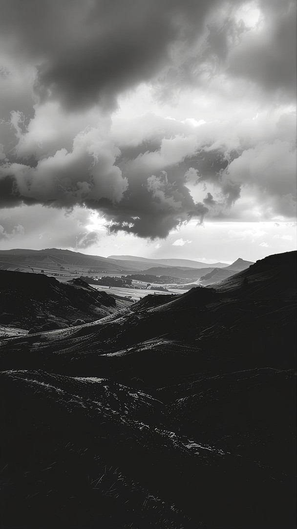 Dark Black and White Mountain Landscape Wallpaper