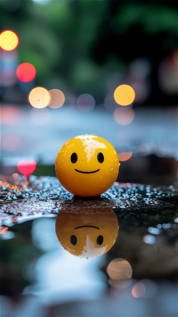 Cute Yellow Smiley Face Wallpaper HD - Raindrops & City Bokeh