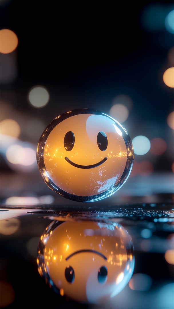 3D Glass Smiley Face Wallpaper - Glowing Neon & Reflections