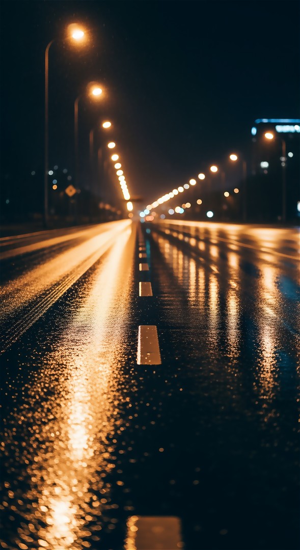 Blurred City Lights Wallpaper - Orange Bokeh & Wet Road