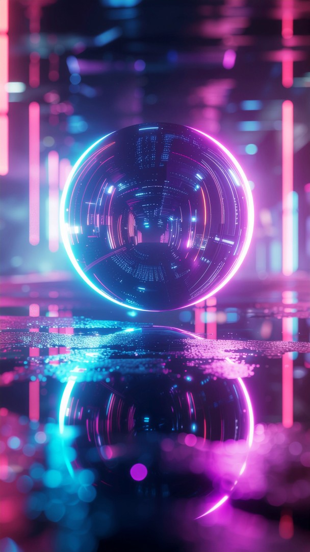 Neon Cyberpunk Sphere Wallpaper - Futuristic 3D Abstract Art