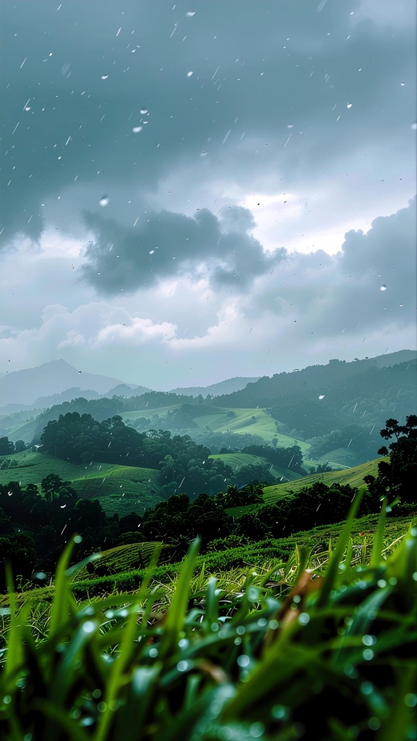 Rainy Green Hills HD Wallpaper