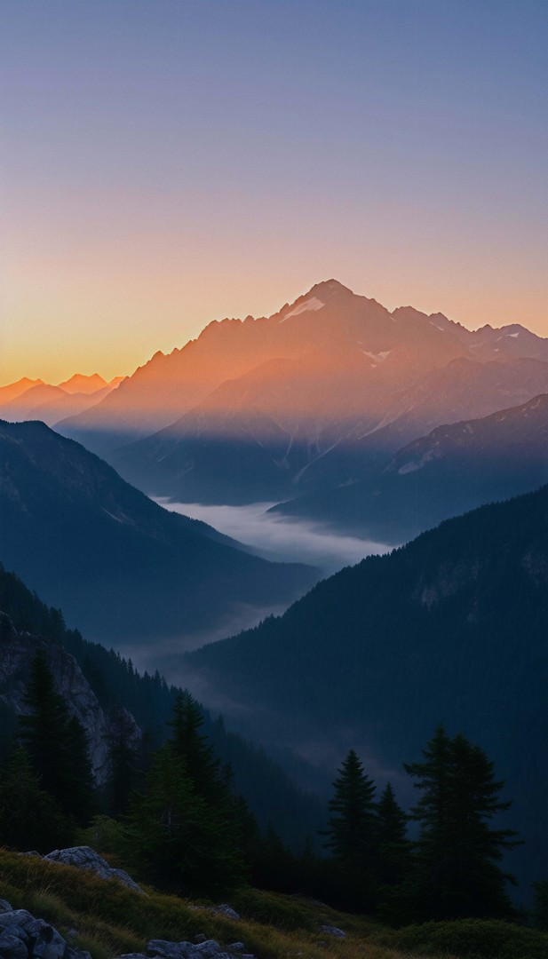 Mountain Sunrise HD Wallpaper in 4K - Peaceful Valley Landscape