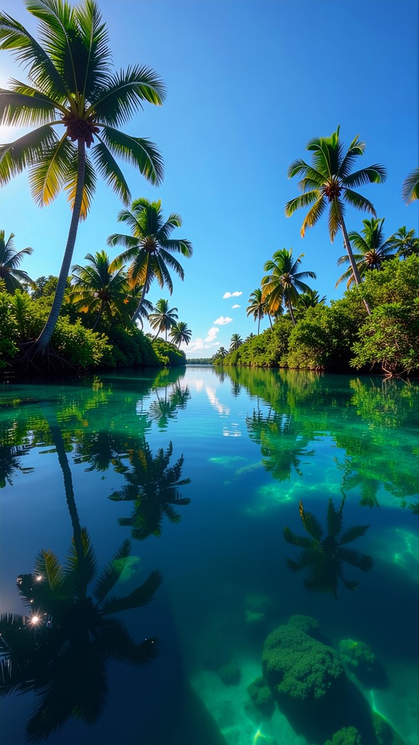 River HD Wallpaper in 4K - Palm Tree Nature Background