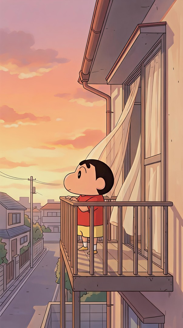 Shin-chan Sunset Balcony Wallpaper in 4K
