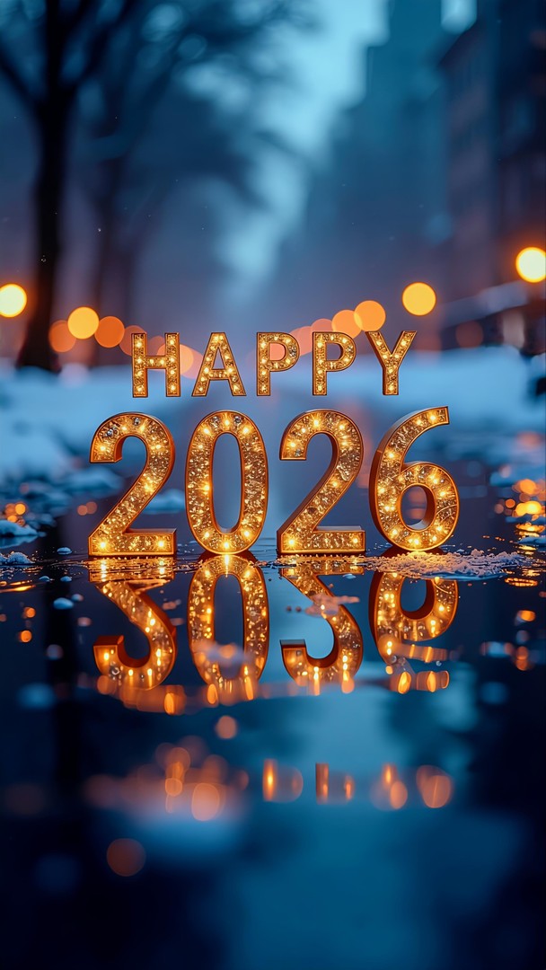 Happy New Year 2026 Winter HD Wallpaper - Night Reflection Background