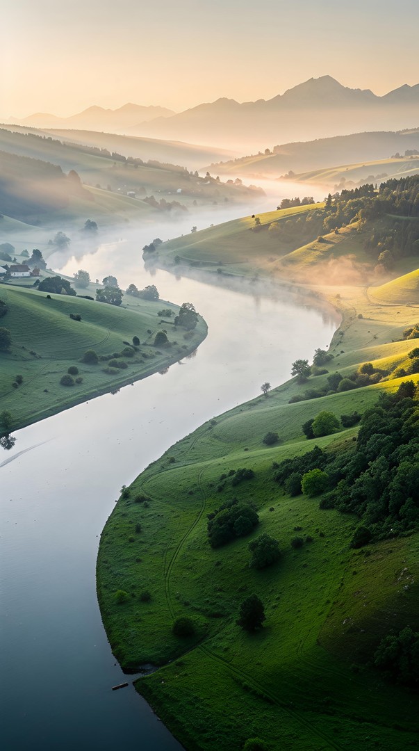 River Valley Sunrise HD Wallpaper in 4K
