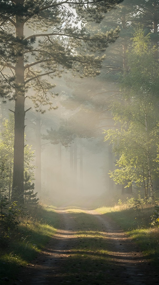 Misty Forest Path HD Wallpaper in 4K