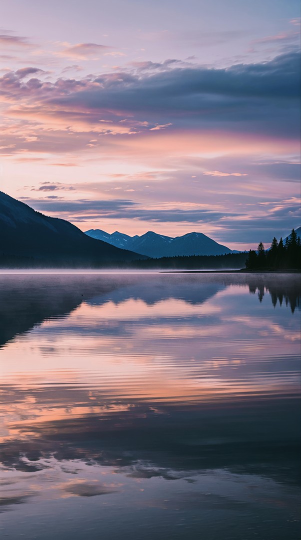 Mountain Lake Sunset HD Wallpaper in 4K  - Peaceful Nature Reflection
