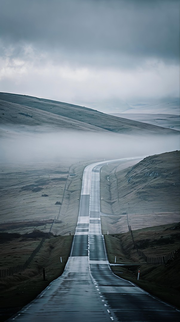 Foggy Road Landscape HD Wallpaper in 4K - Moody Travel Scene