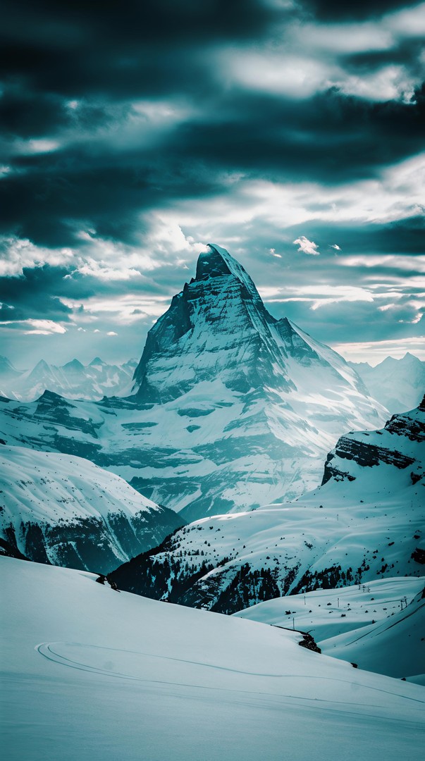 Snowy Alpine Mountain HD Wallpaper in 4K - Powerful Winter Scene