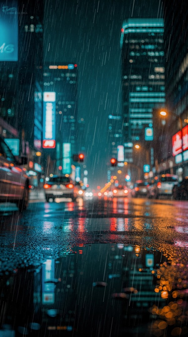 Rainy City Night HD Wallpaper in 4K