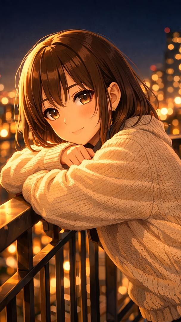 Cute Anime Girl Night HD Wallpaper in 4K -  Soft City Bokeh