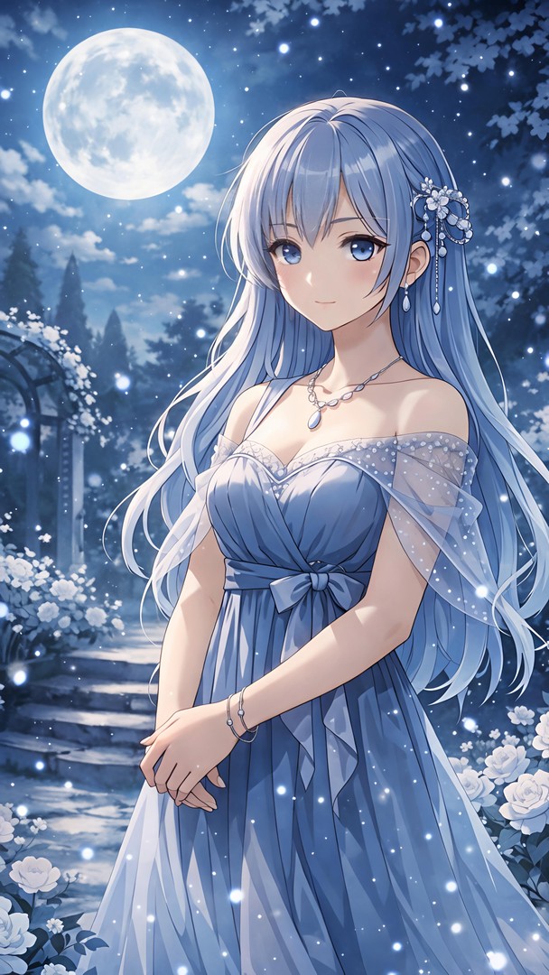 Elegant Anime Moon HD Wallpaper in 4K