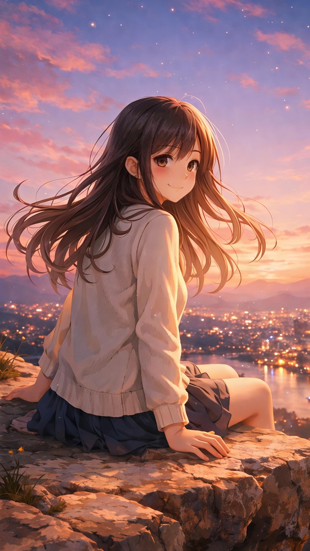 Anime Sunset City HD Wallpaper in 4K