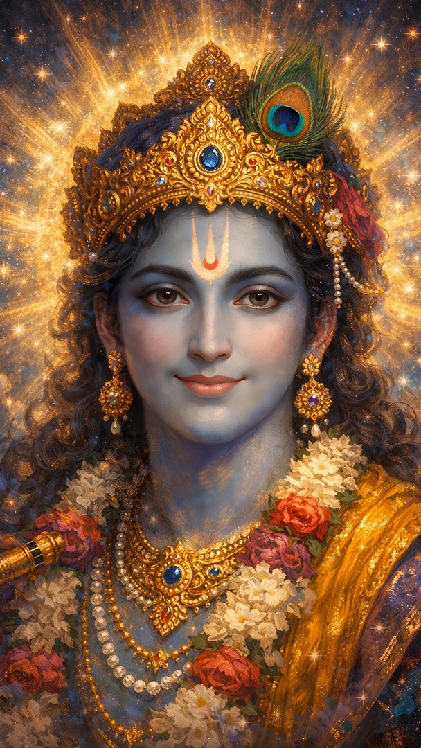 Lord Krishna Divine Portrait HD Wallpaper in 4K