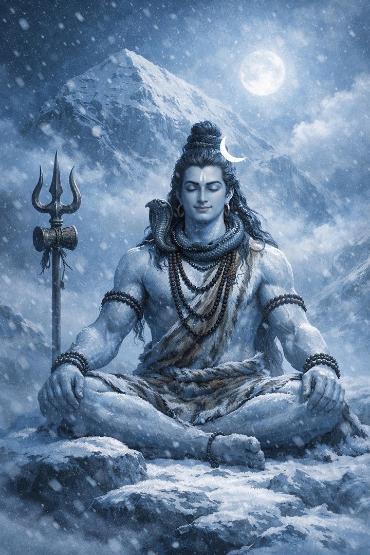 Lord Shiva Snow Meditation HD Wallpaper in 4K