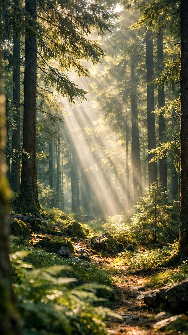 Forest Sun Rays HD Wallpaper in 4K -Magical Morning Light