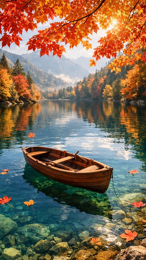 Autumn Lake HD Wallpaper in 4K - Fall Nature Reflection