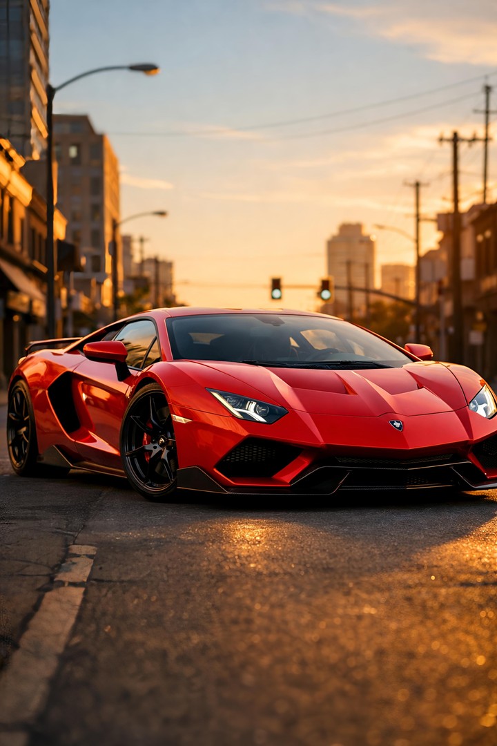 Red Supercar HD Wallpaper in 4K - Urban Sunset Drive