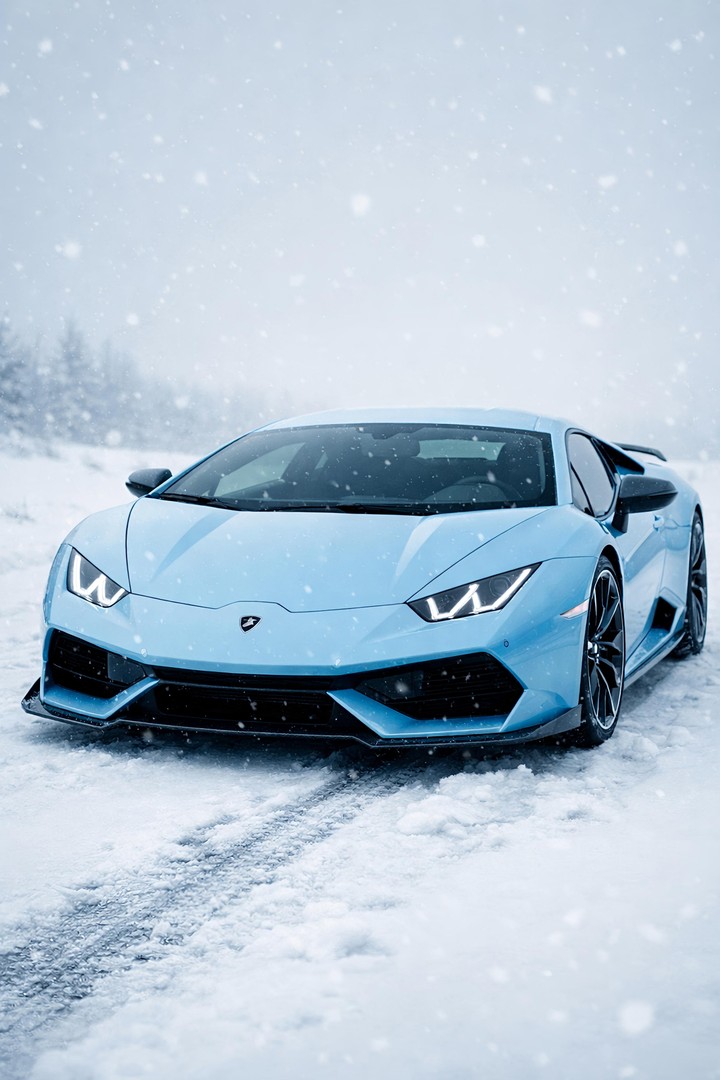 Blue Supercar HD Wallpaper in 4K - Winter Snow Drive