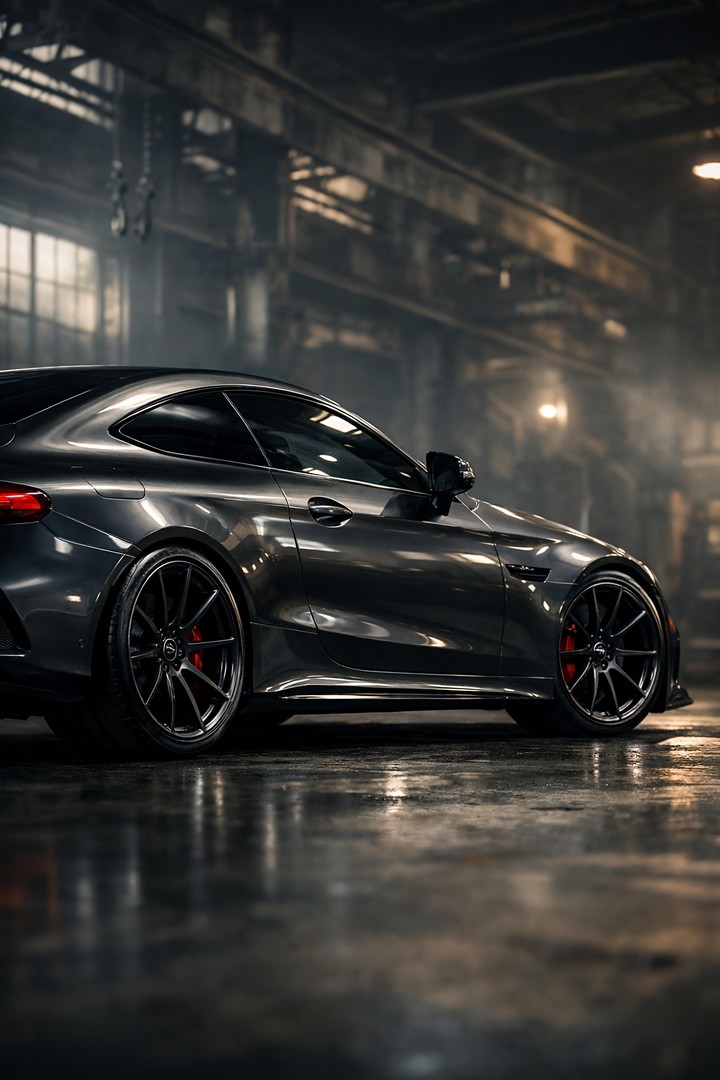Dark Grey Sports Coupe HD Wallpaper in 4K - Industrial Garage