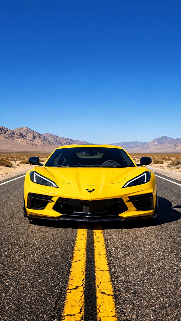Yellow Supercar HD Wallpaper in 4K - Open Desert Highway