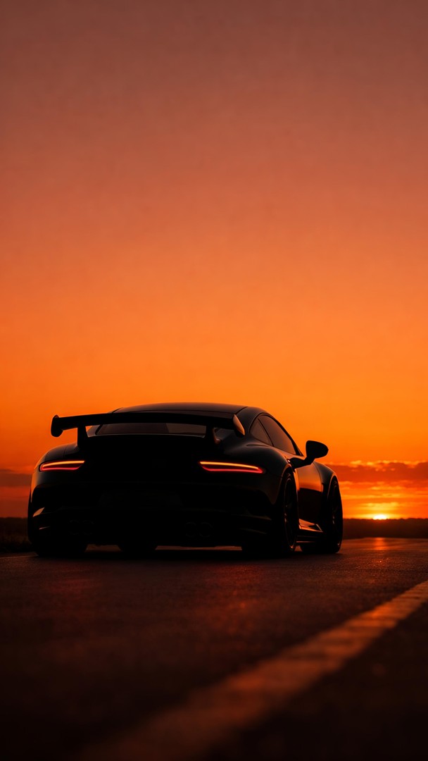 Supercar Sunset HD Wallpaper in 4K - Dramatic Road Silhouette