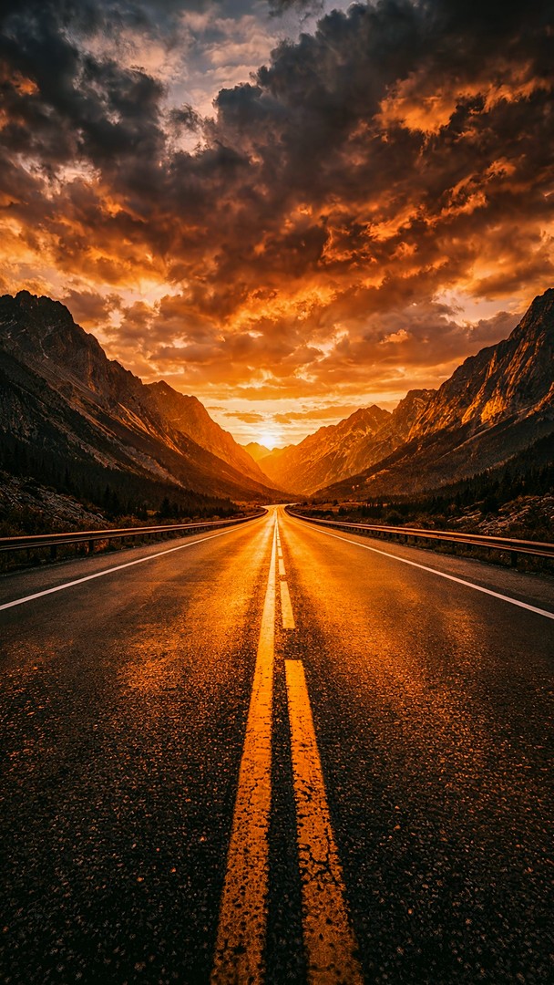 Epic Mountain Road Sunset HD Wallpaper in 4K