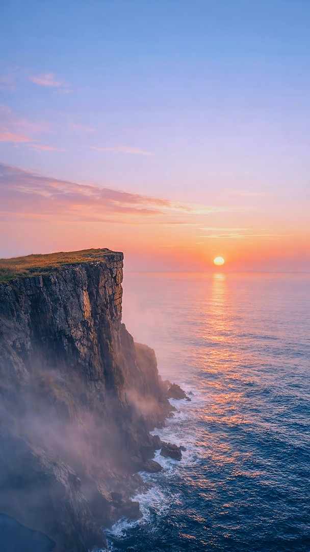 Ocean Cliff Sunset HD Wallpaper in 4K - Calm Sea Horizon