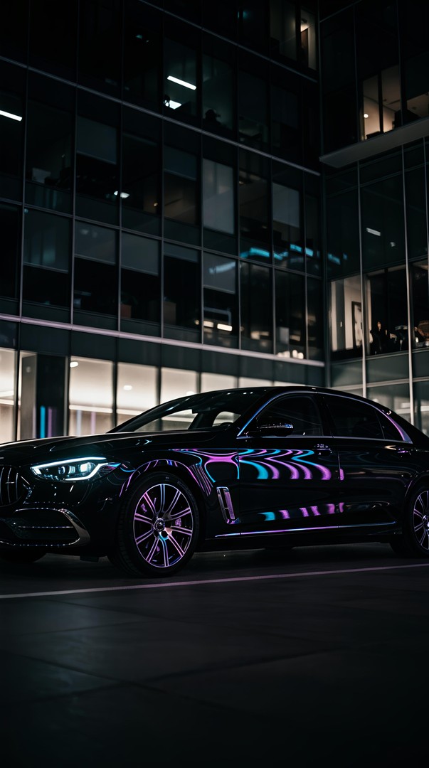 Black car neon Reflection City 4k wallpapers