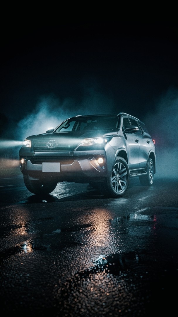 Toyota Fortuner Night HD Wallpaper 4K - Luxury SUV on Wet Street