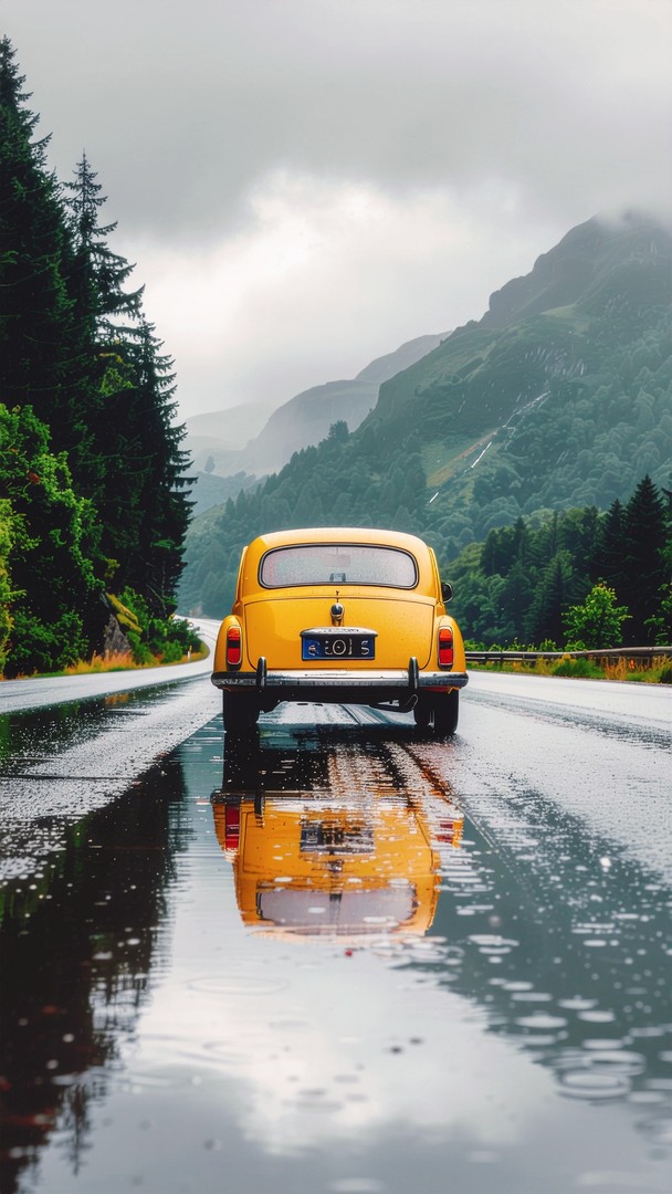 Car HD Wallpaper 4K - Rainy Drive