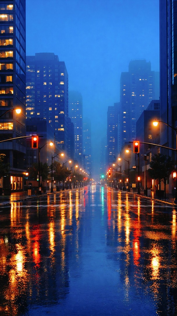 Rainy City Night HD Wallpaper 4K